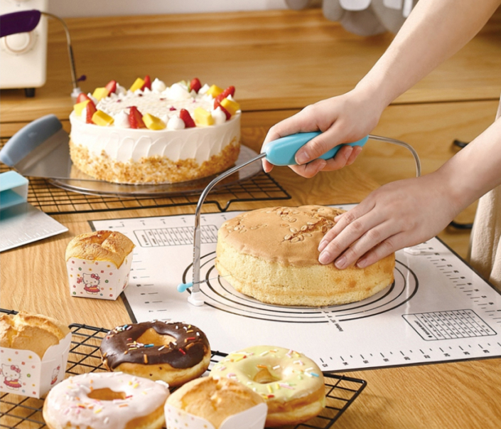 Baking Tools Complete line of baking accessories for preparing and baking various types of desserts, bread, and pastries. Include measuring tools, mixing bowl, whisk, spatula, rolling pin, cookie cutter, baking silicone gloves and decorating tools.